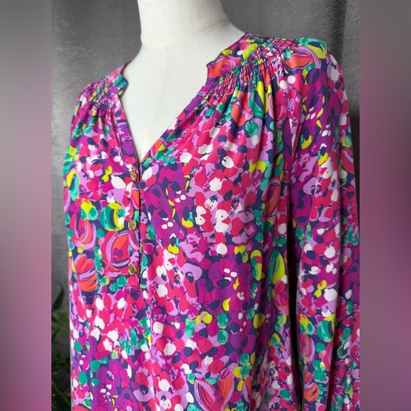 Lily Pulitzer Women’s Elsa Multicolor Wild Confetti Print Silk Blouse Sz M - Picture 5 of 12